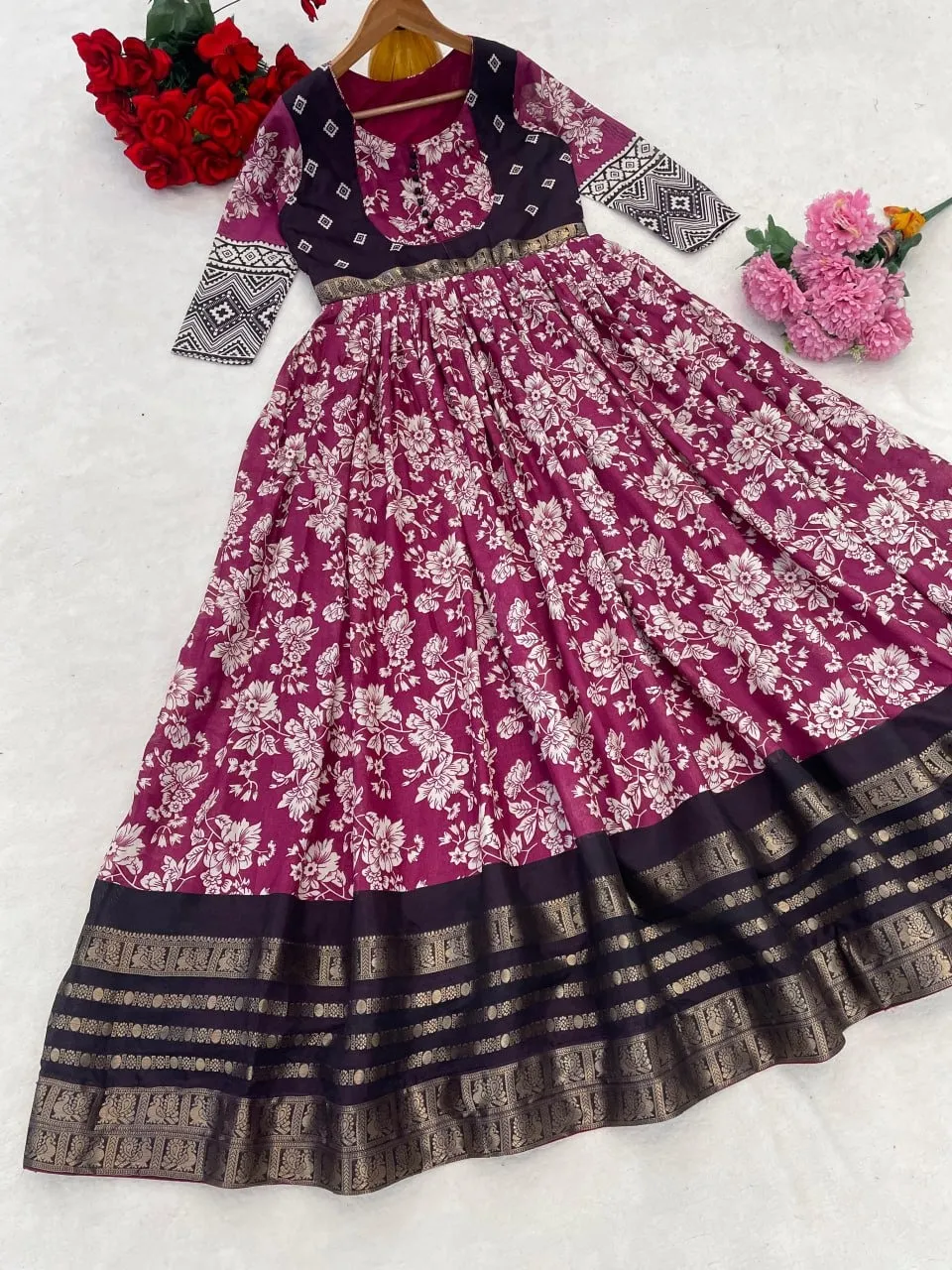 Wine Color Kalamkari Party Gown