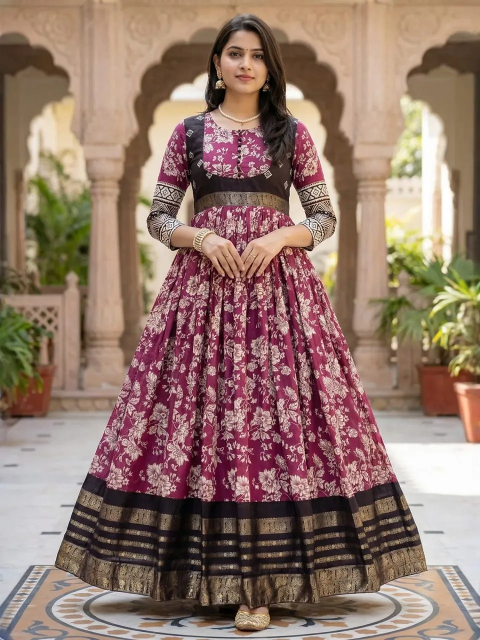 Wine Color Kalamkari Party Gown