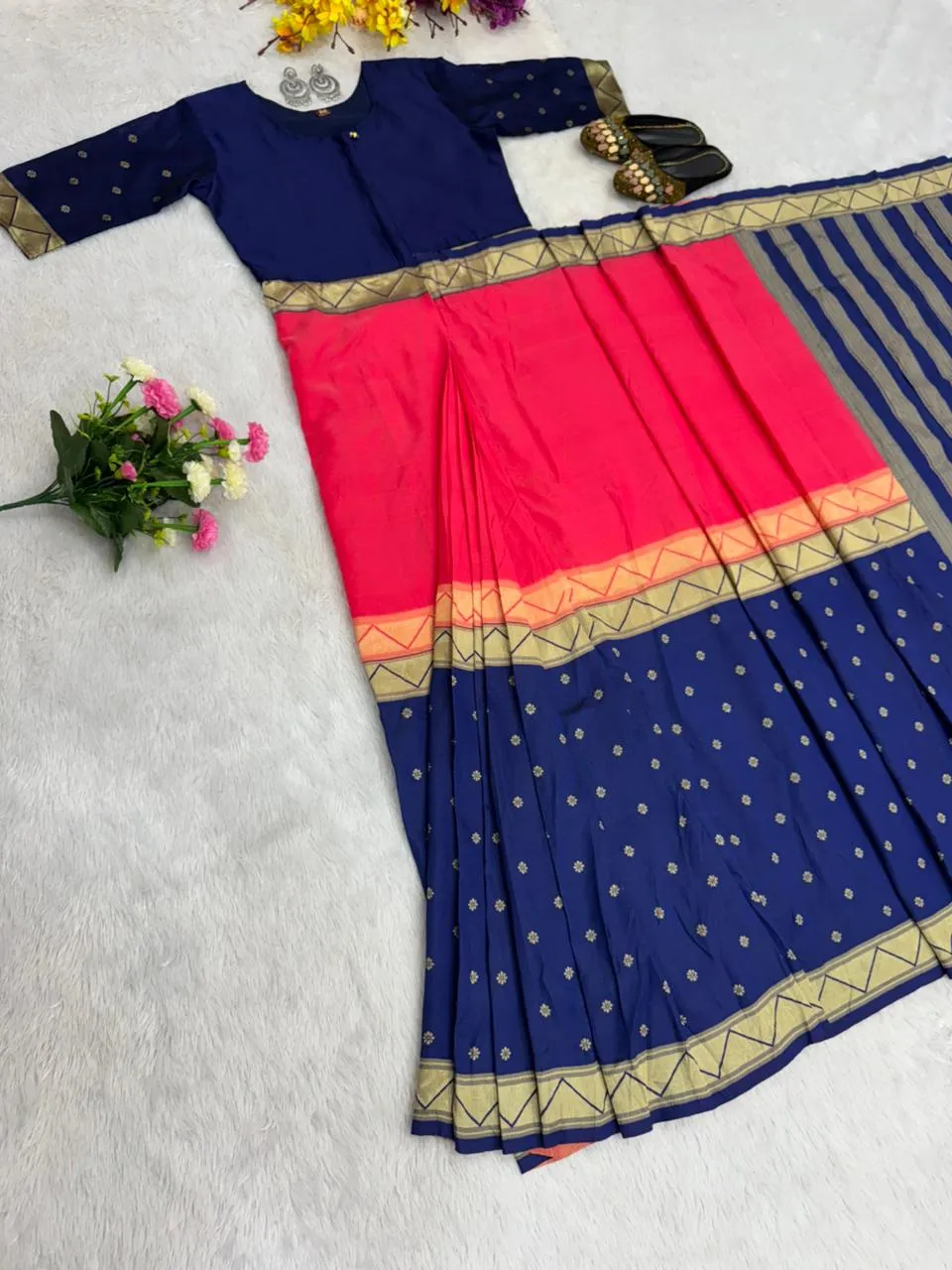 Zip and go Saree for Wedding Orange Blue Color
