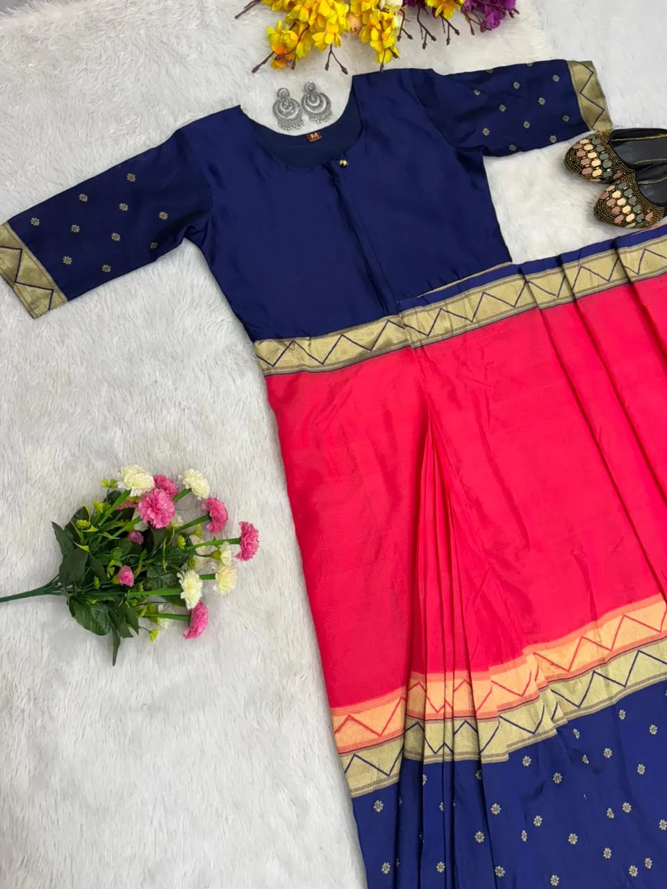 Zip and go Saree for Wedding Orange Blue Color