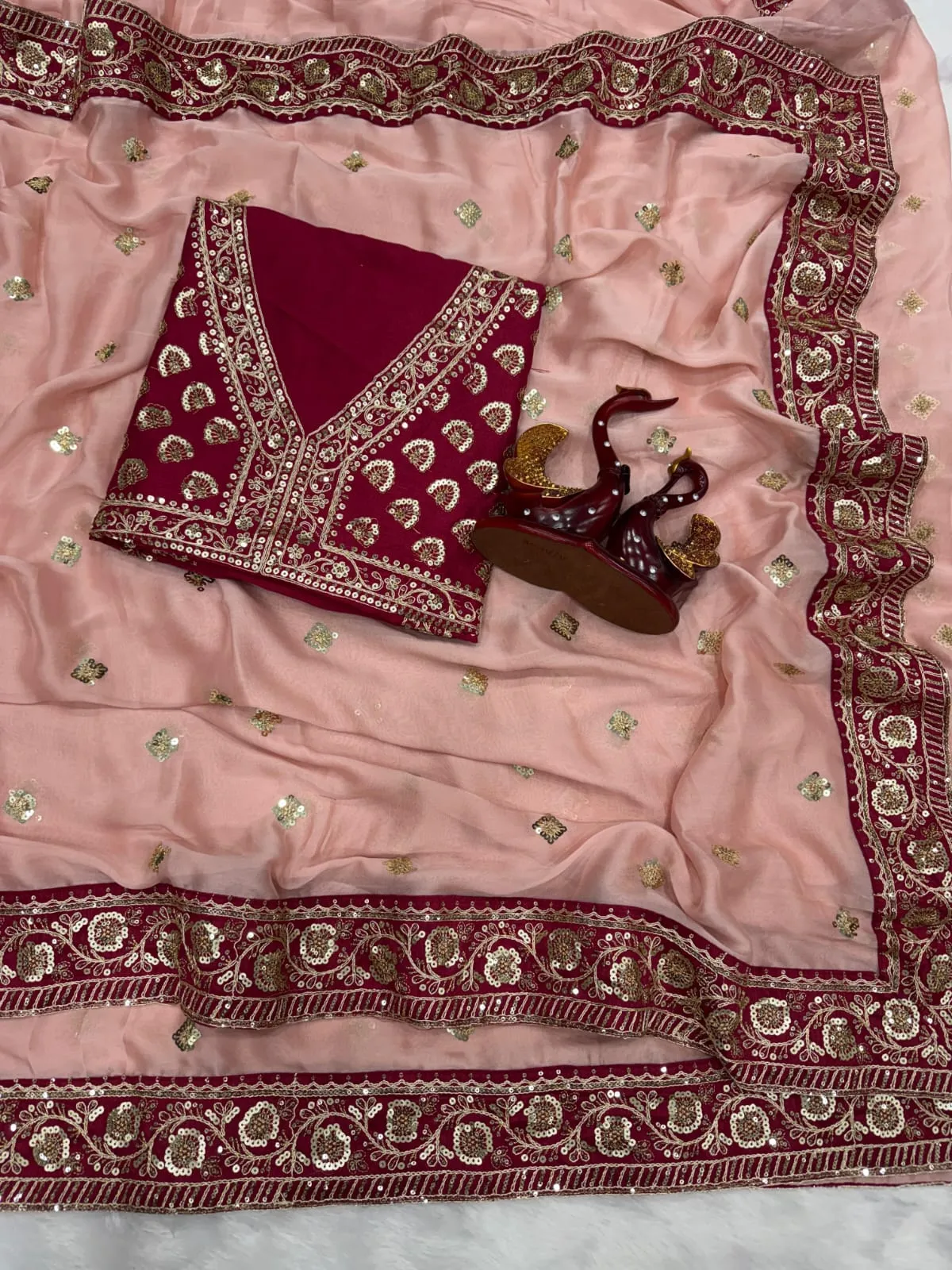 Baby Pink Border Saree for Pooja