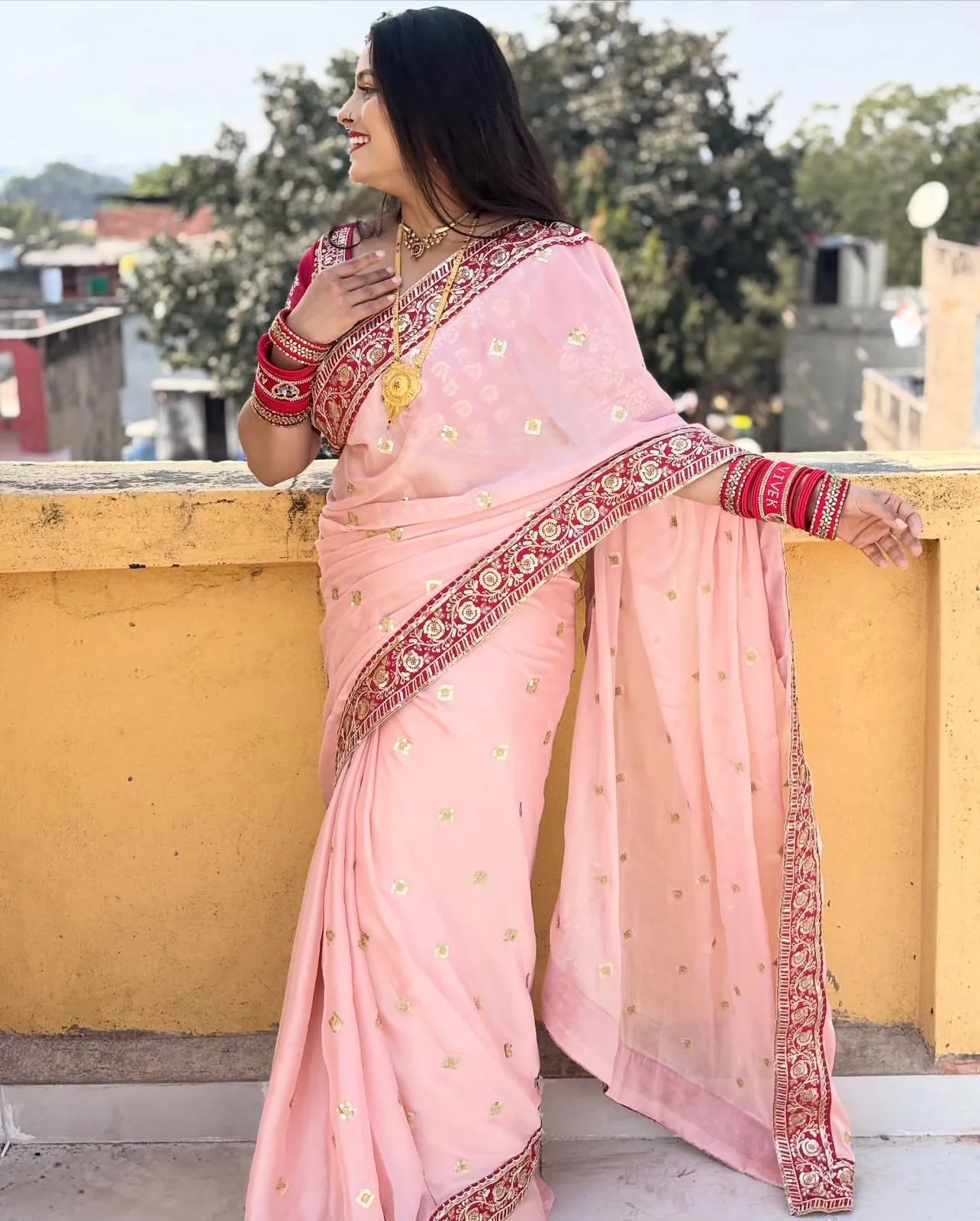 Baby Pink Border Saree for Pooja