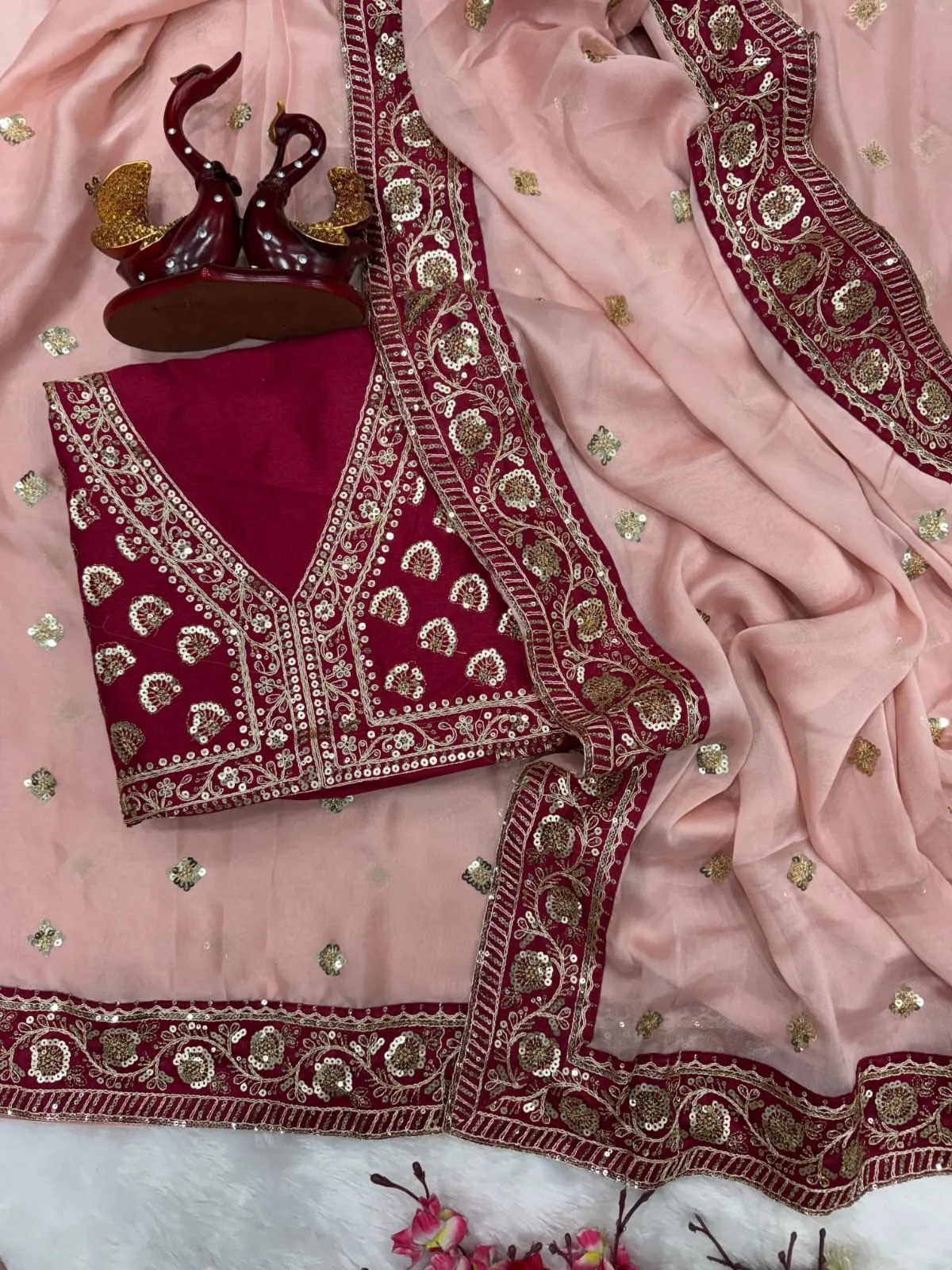 Baby Pink Border Saree for Pooja