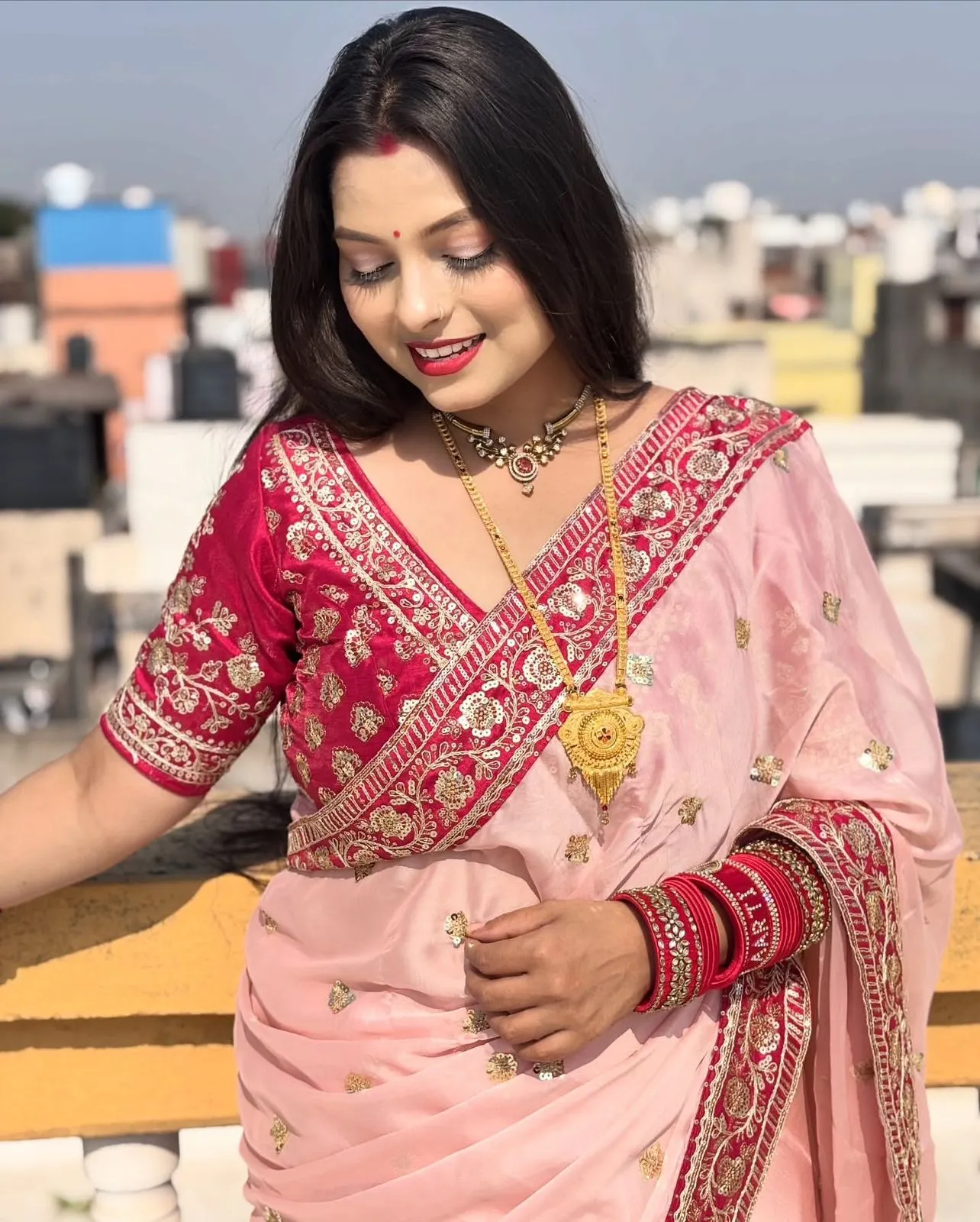 Baby Pink Border Saree for Pooja