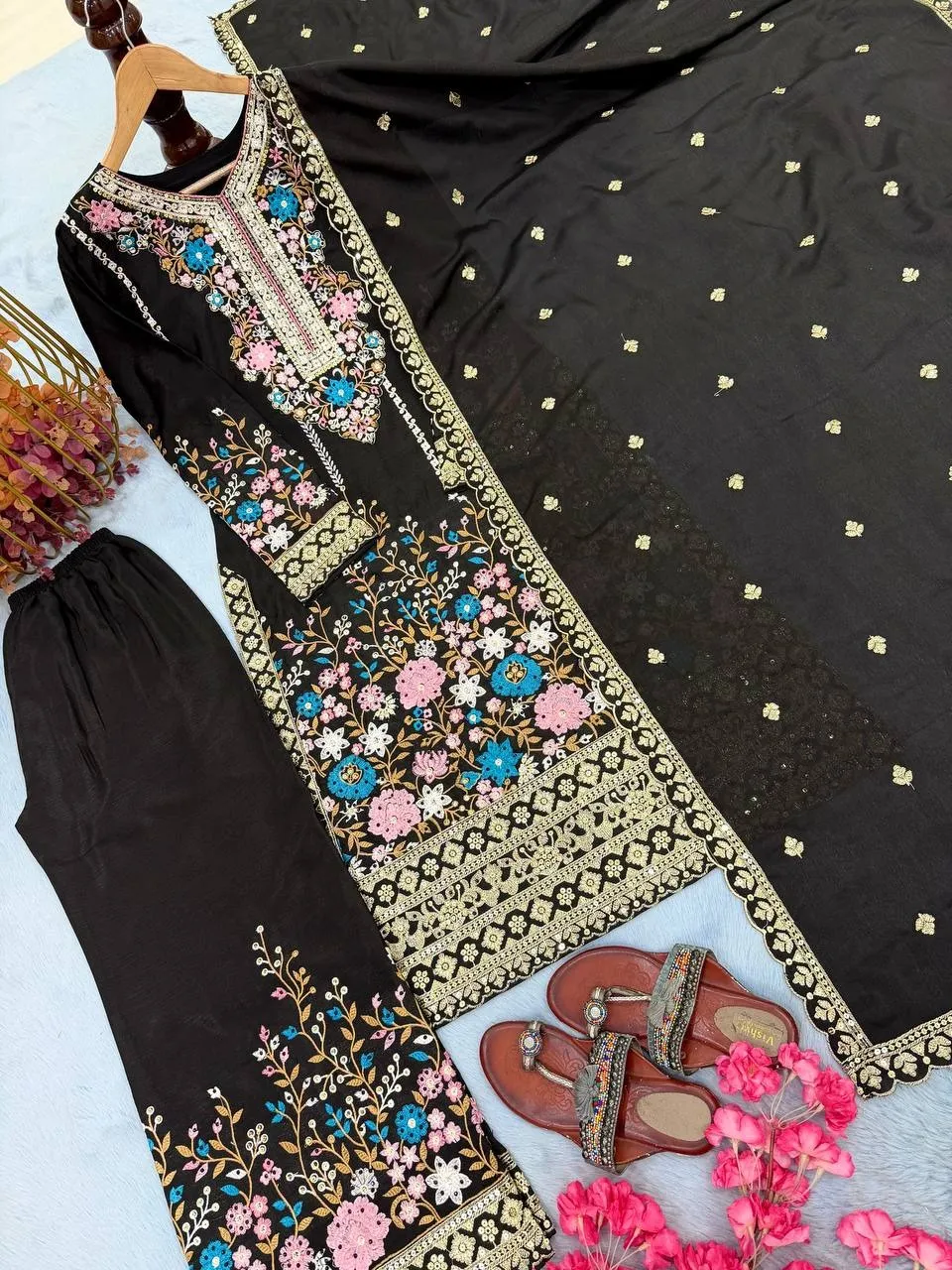 Black Embroidery Plazzo Readymade Pakistani Suit set
