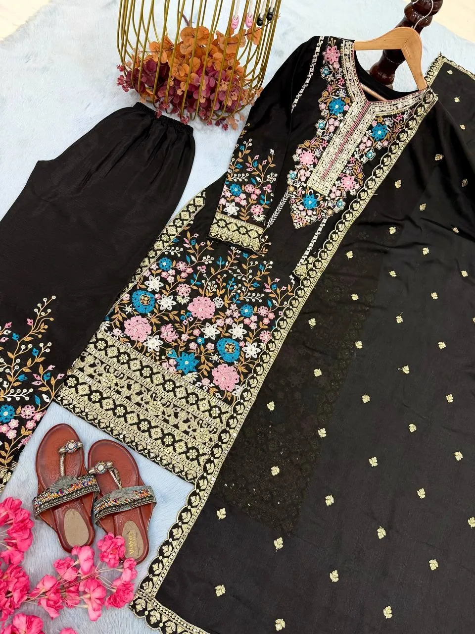 Black Embroidery Plazzo Readymade Pakistani Suit set