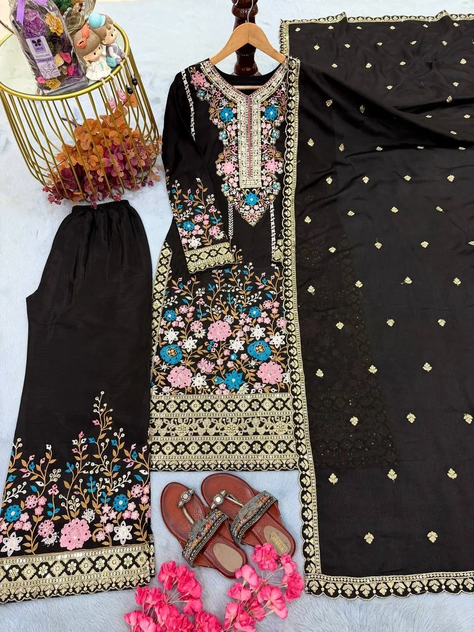 Black Embroidery Plazzo Readymade Pakistani Suit set