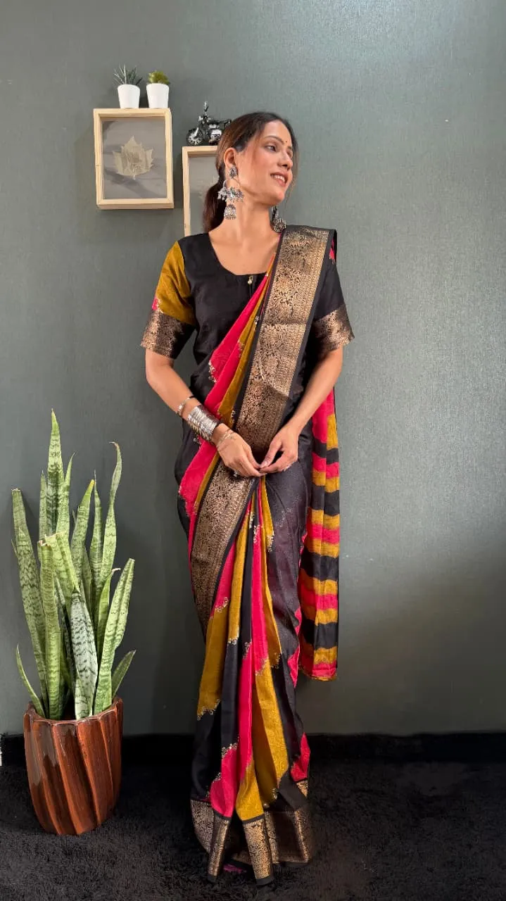 Black Zip and Go Saree Wedding Special Premium Dola Silk