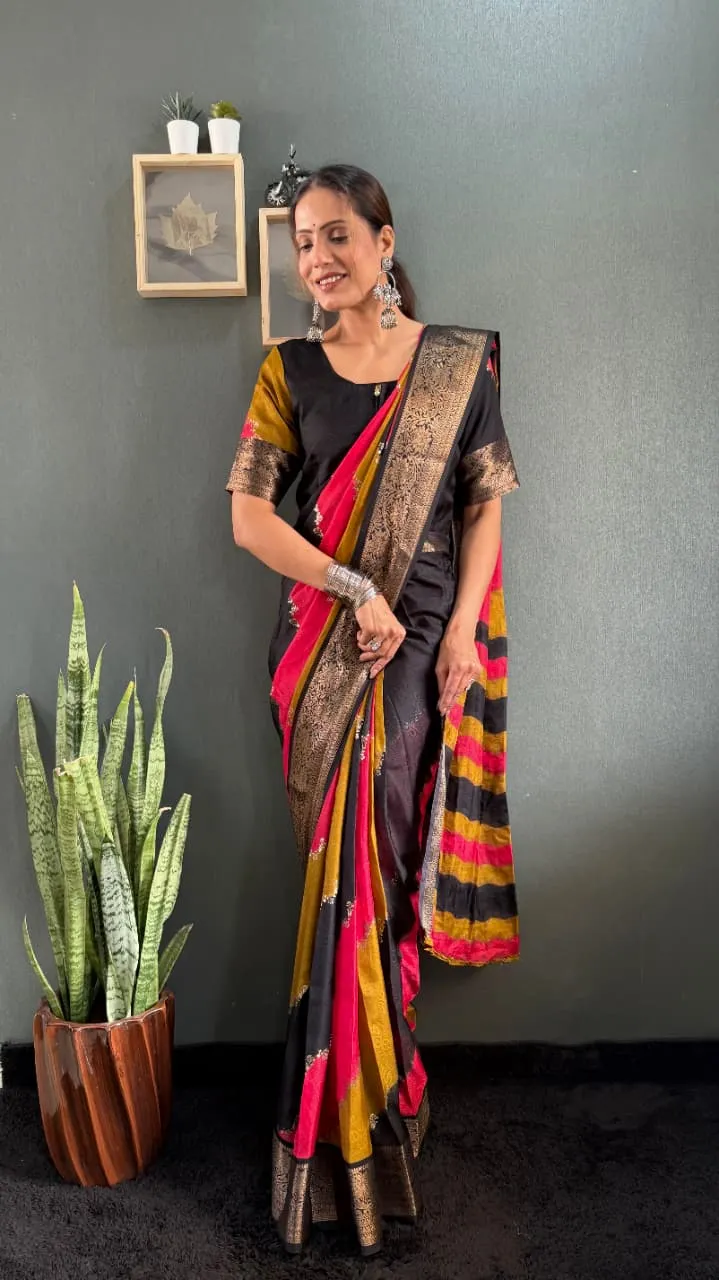 Black Zip and Go Saree Wedding Special Premium Dola Silk