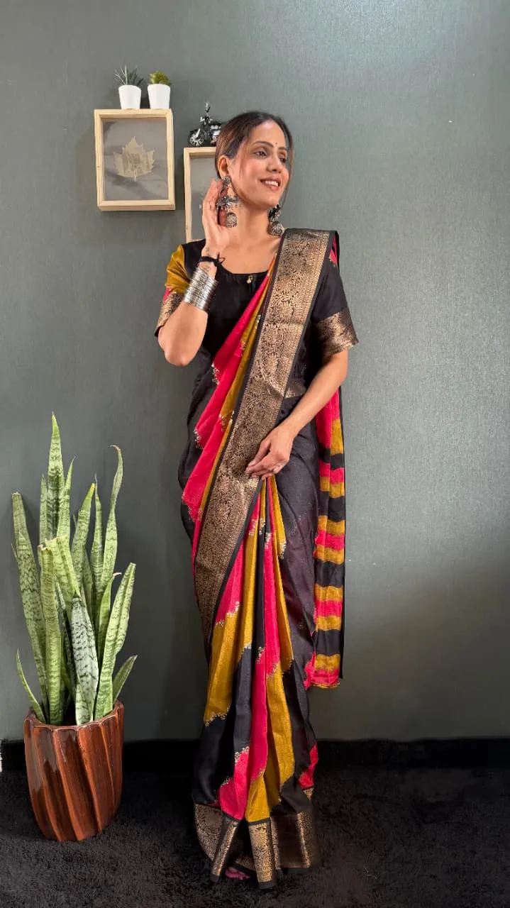 Black Zip and Go Saree Wedding Special Premium Dola Silk