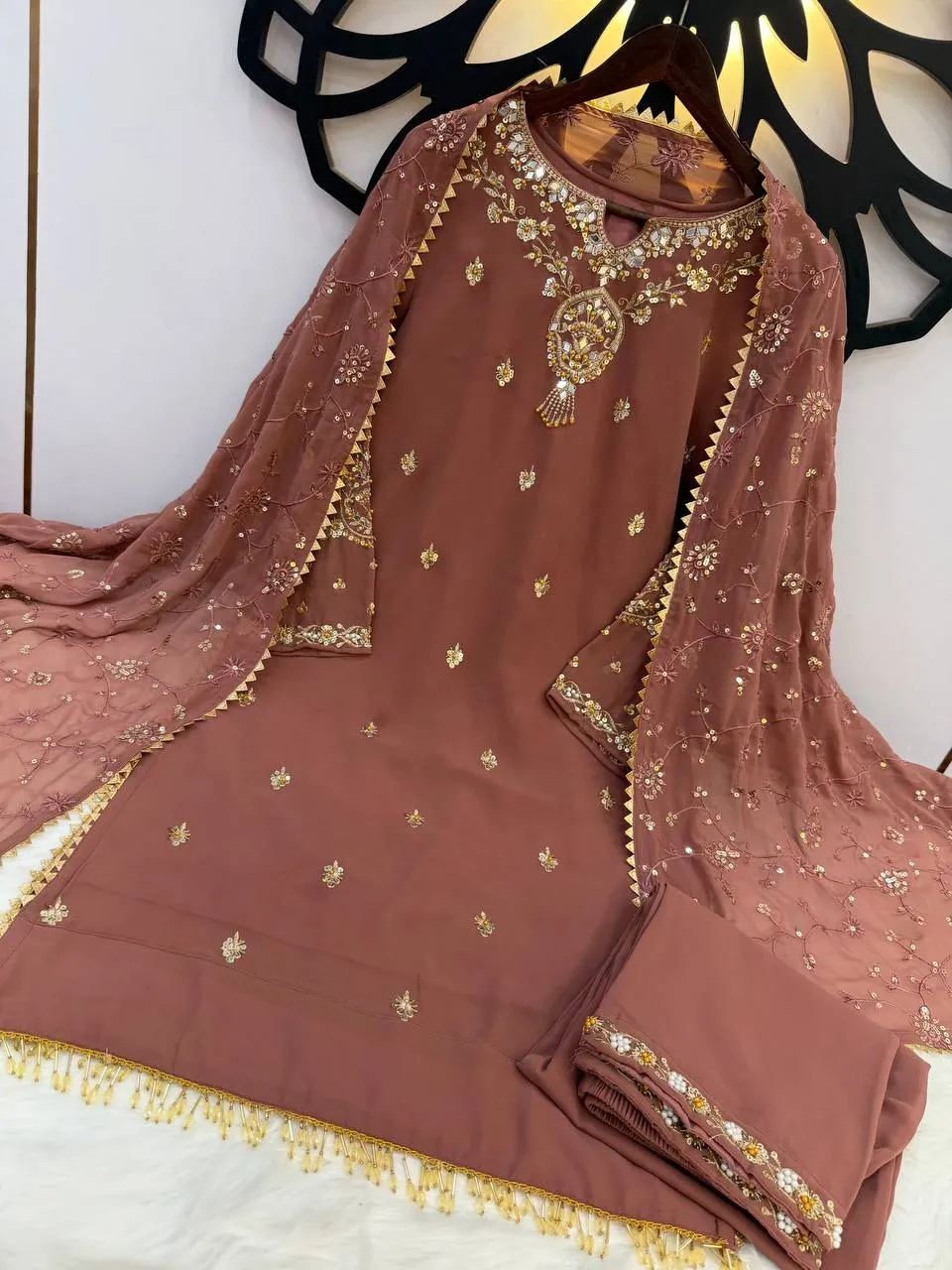 Brown Straight Readymade Pakistani Suit Set