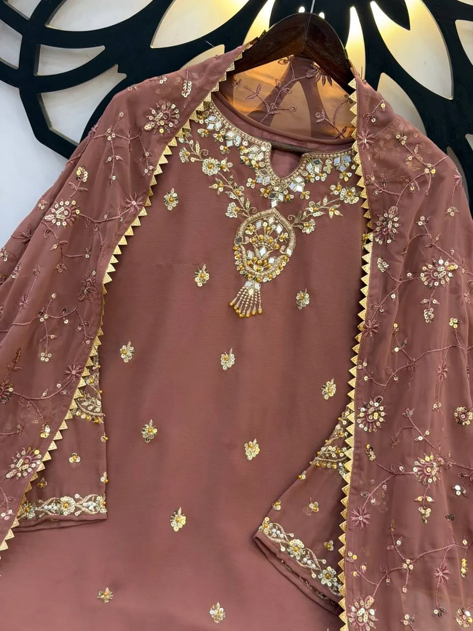 Brown Straight Readymade Pakistani Suit Set