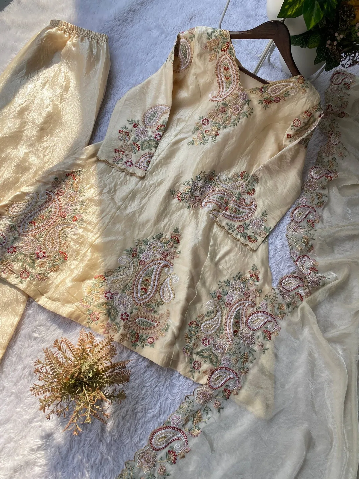 Creme Embroidered Pakistani Sharara
