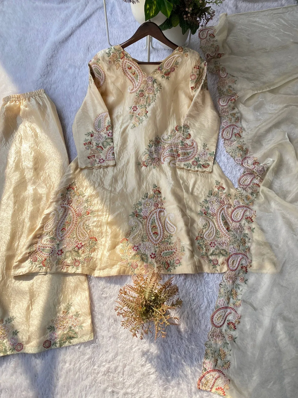 Creme Embroidered Pakistani Sharara