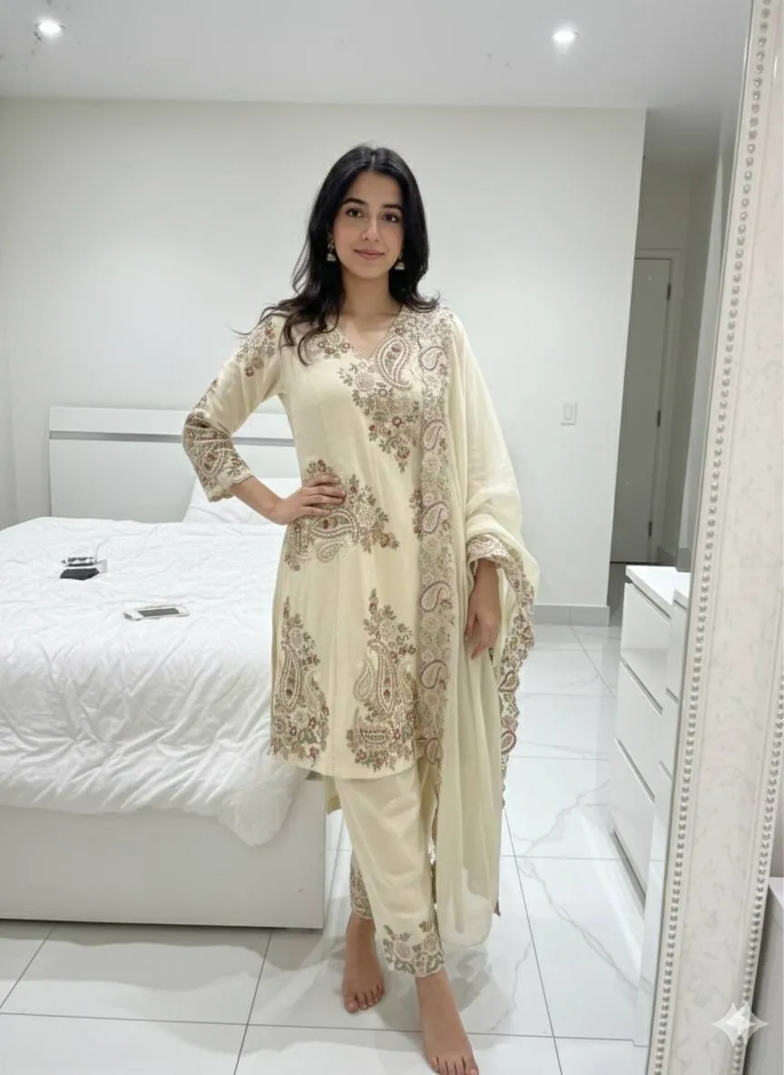 Creme Embroidered Pakistani Sharara