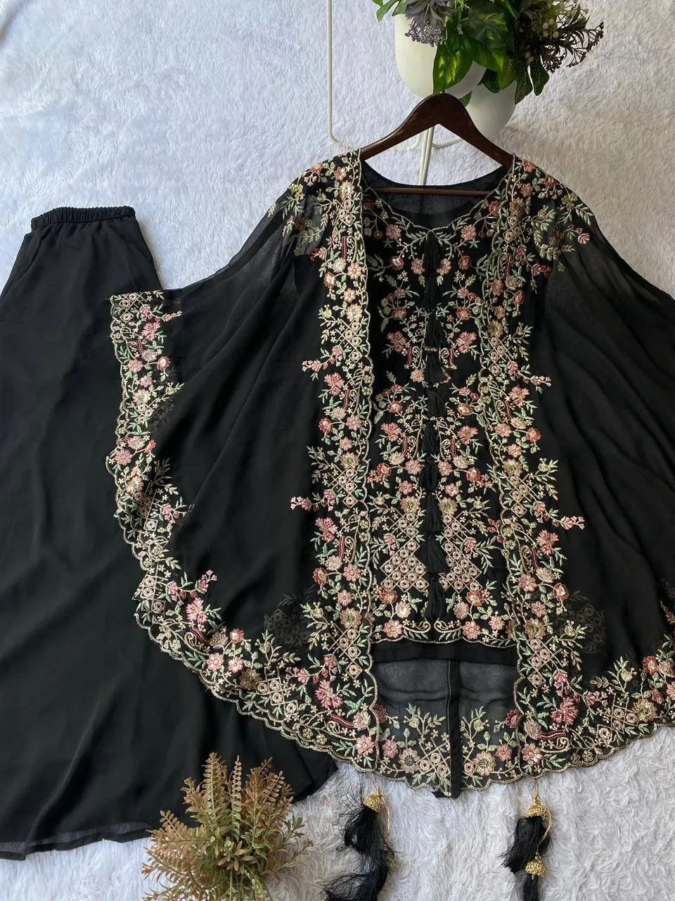Designer Shrug Style Readymade Dress Black