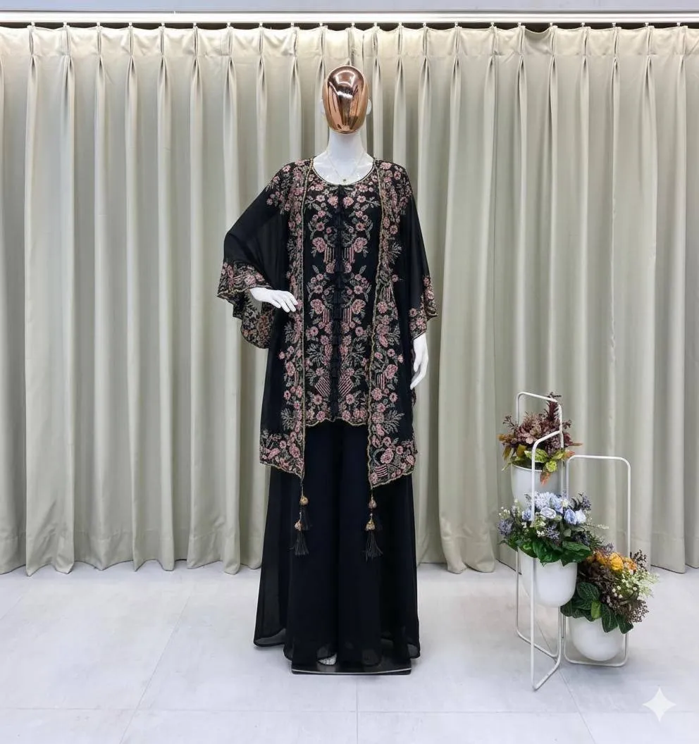 Designer Shrug Style Readymade Dress Black