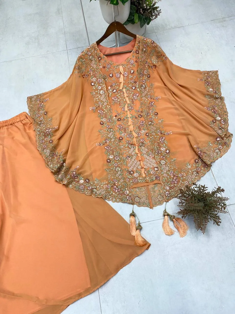 Designer Shrug Style Readymade Dress Orange