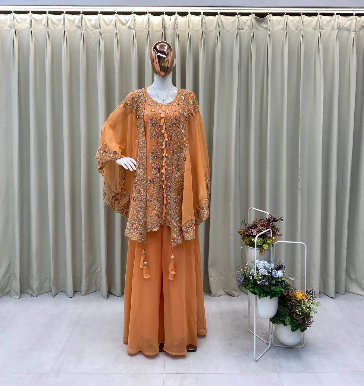 Designer Shrug Style Readymade Dress Orange