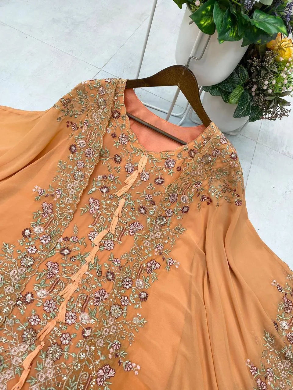 Designer Shrug Style Readymade Dress Orange