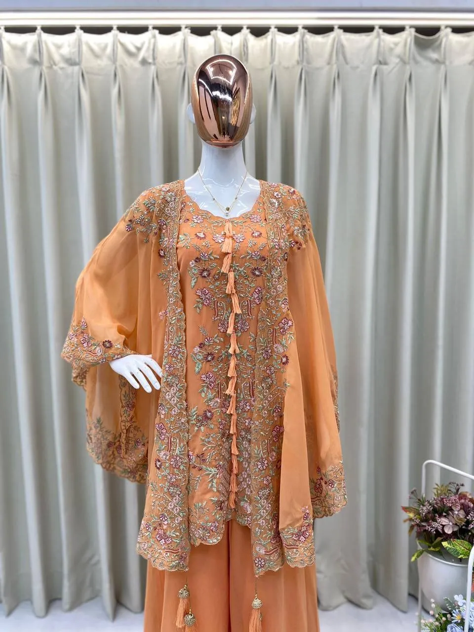 Designer Shrug Style Readymade Dress Orange