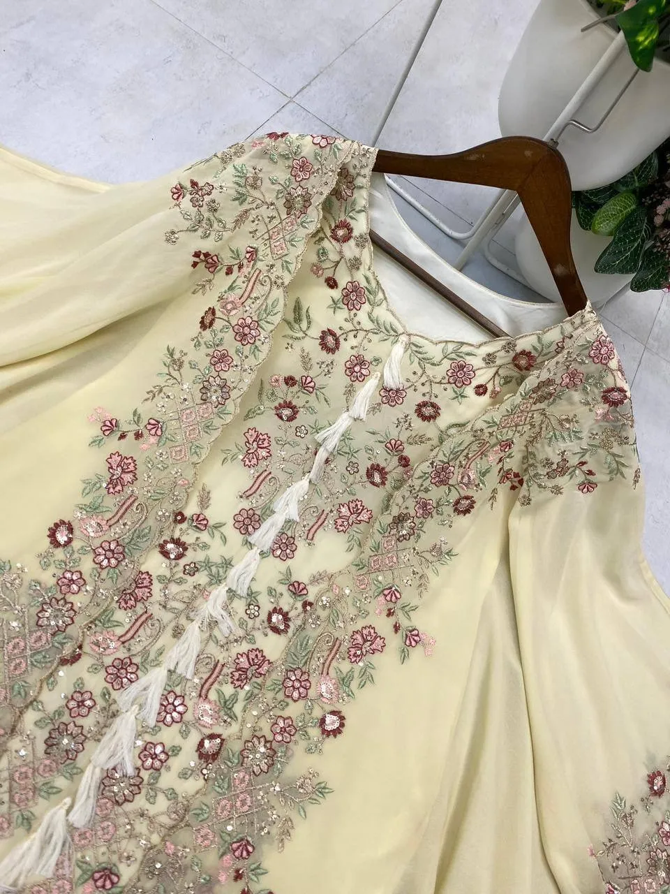 Designer Shrug Style Readymade Dress White