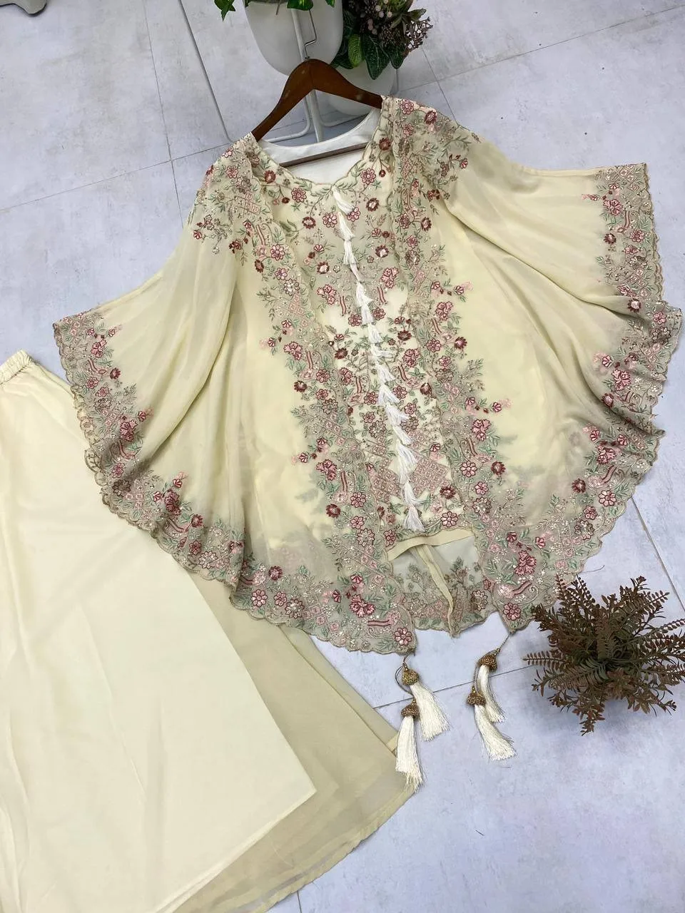 Designer Shrug Style Readymade Dress White
