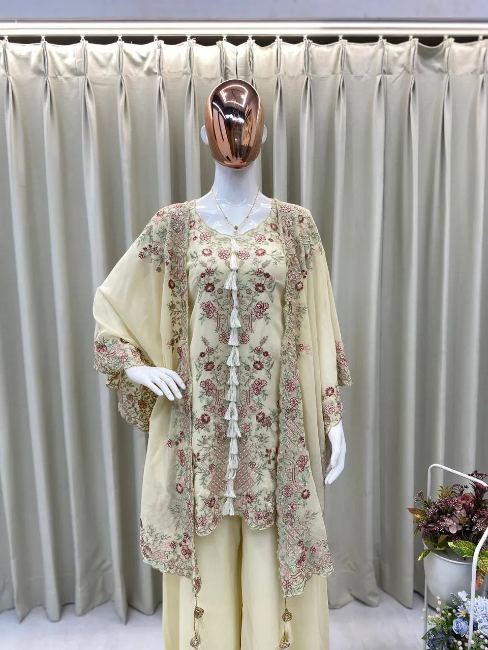Designer Shrug Style Readymade Dress White