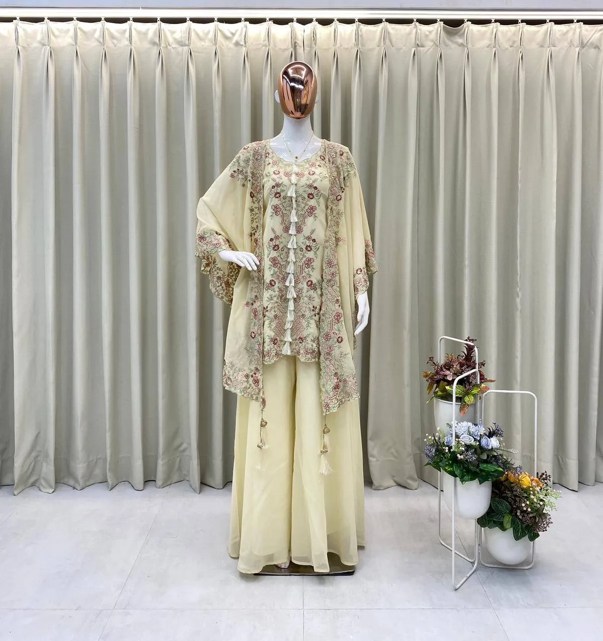 Designer Shrug Style Readymade Dress White