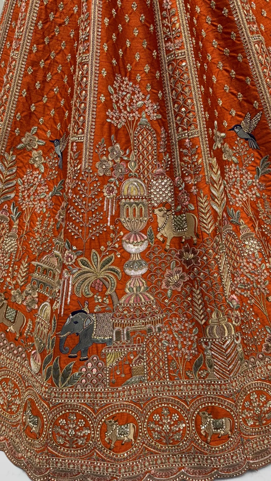 Double Dupatta Flared Bridal Lehenga Choli in Orange