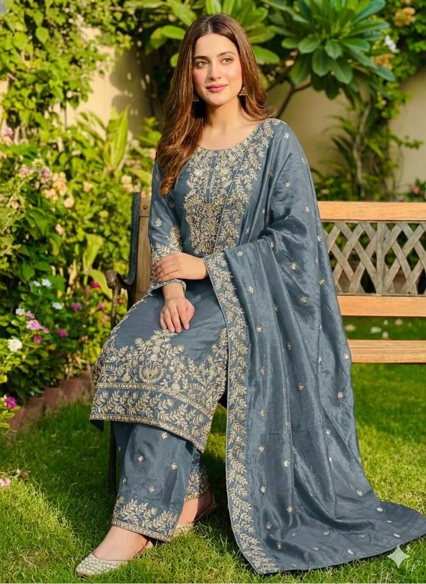 Eid Festival Pakistani Readymade Gray Dress