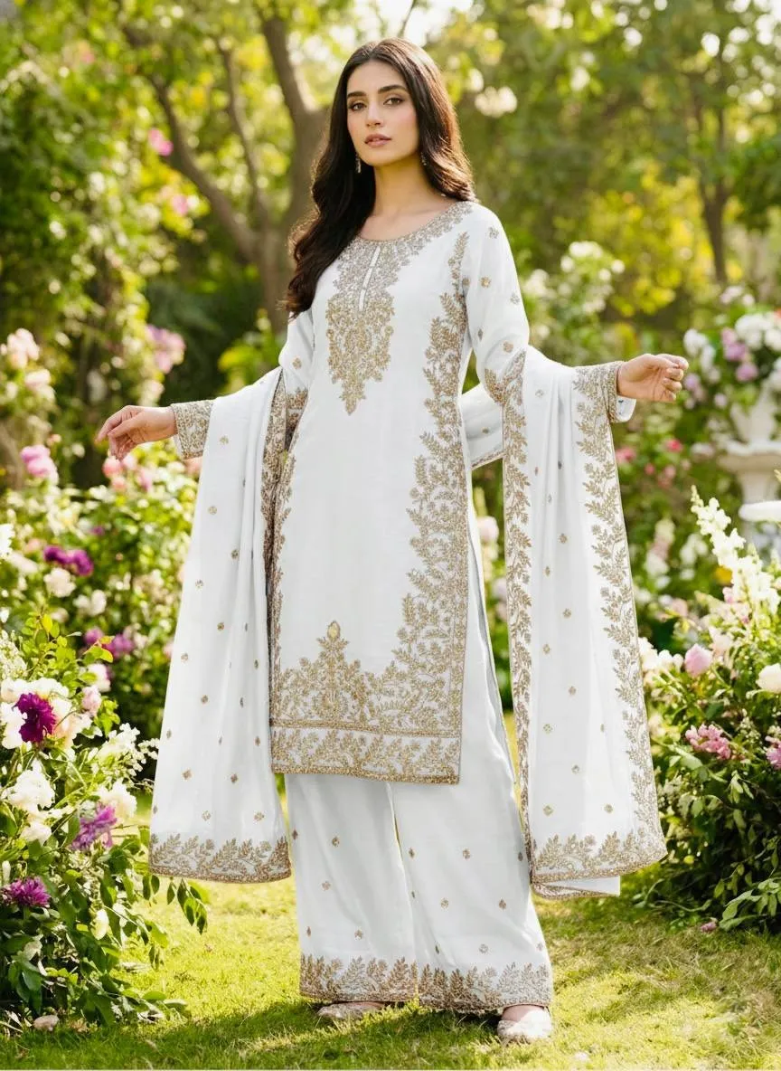 Eid Festival Pakistani Readymade White Dresses