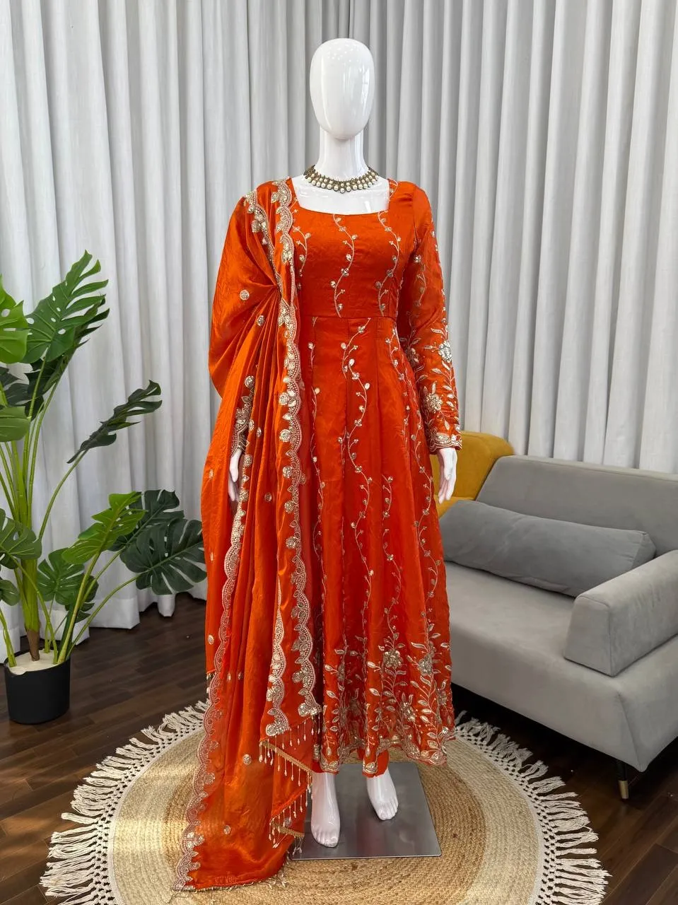 Eid Special Embroidery Orange Anarkali Suits