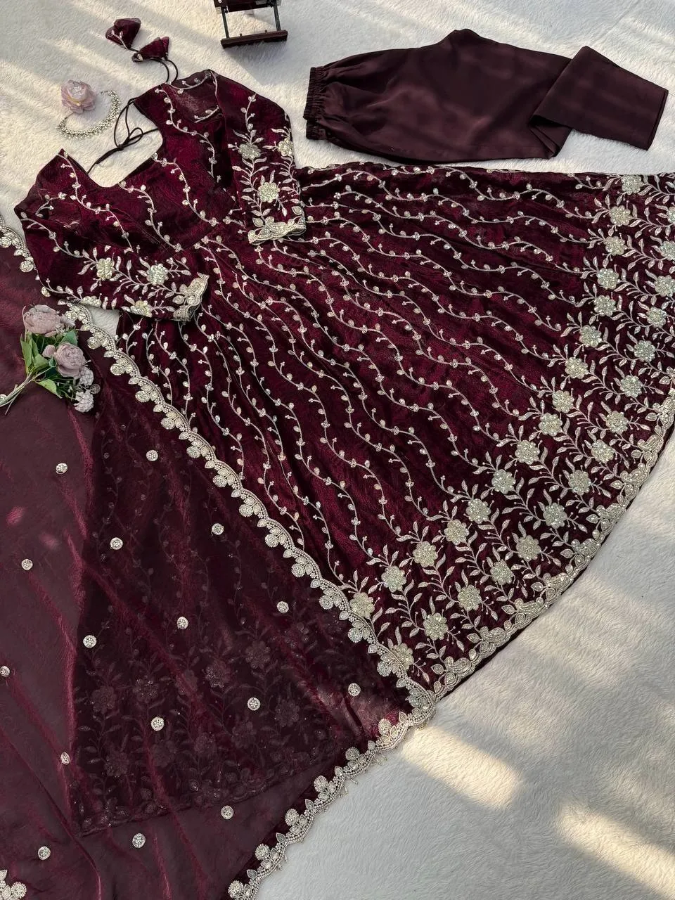 Eid Special Embroidery Purple Anarkali Suits