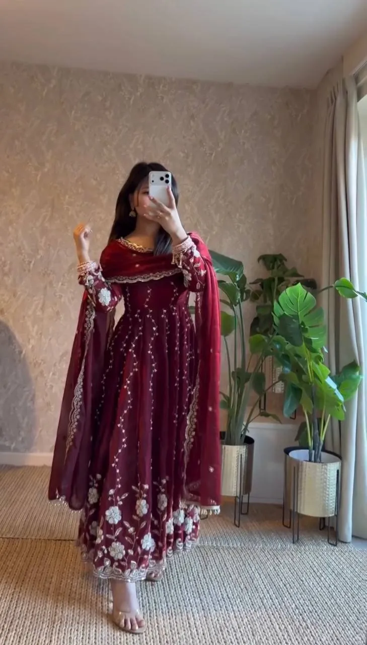 Eid Special Embroidery Purple Anarkali Suits