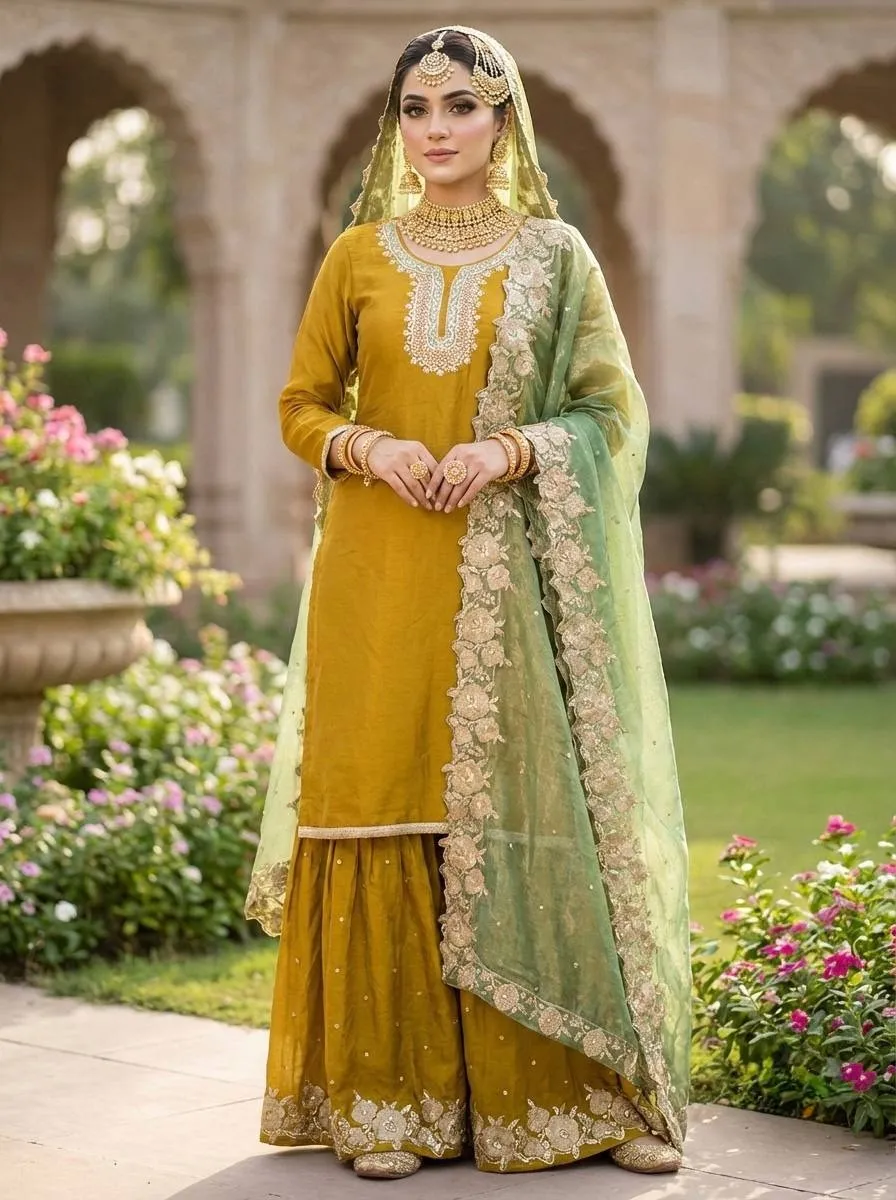 Festive Wear Mehendi Color Readymade Dress