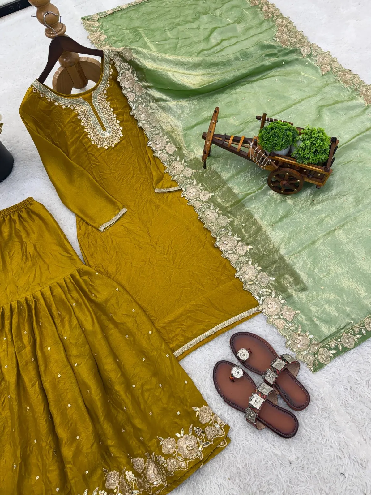 Festive Wear Mehendi Color Readymade Dress