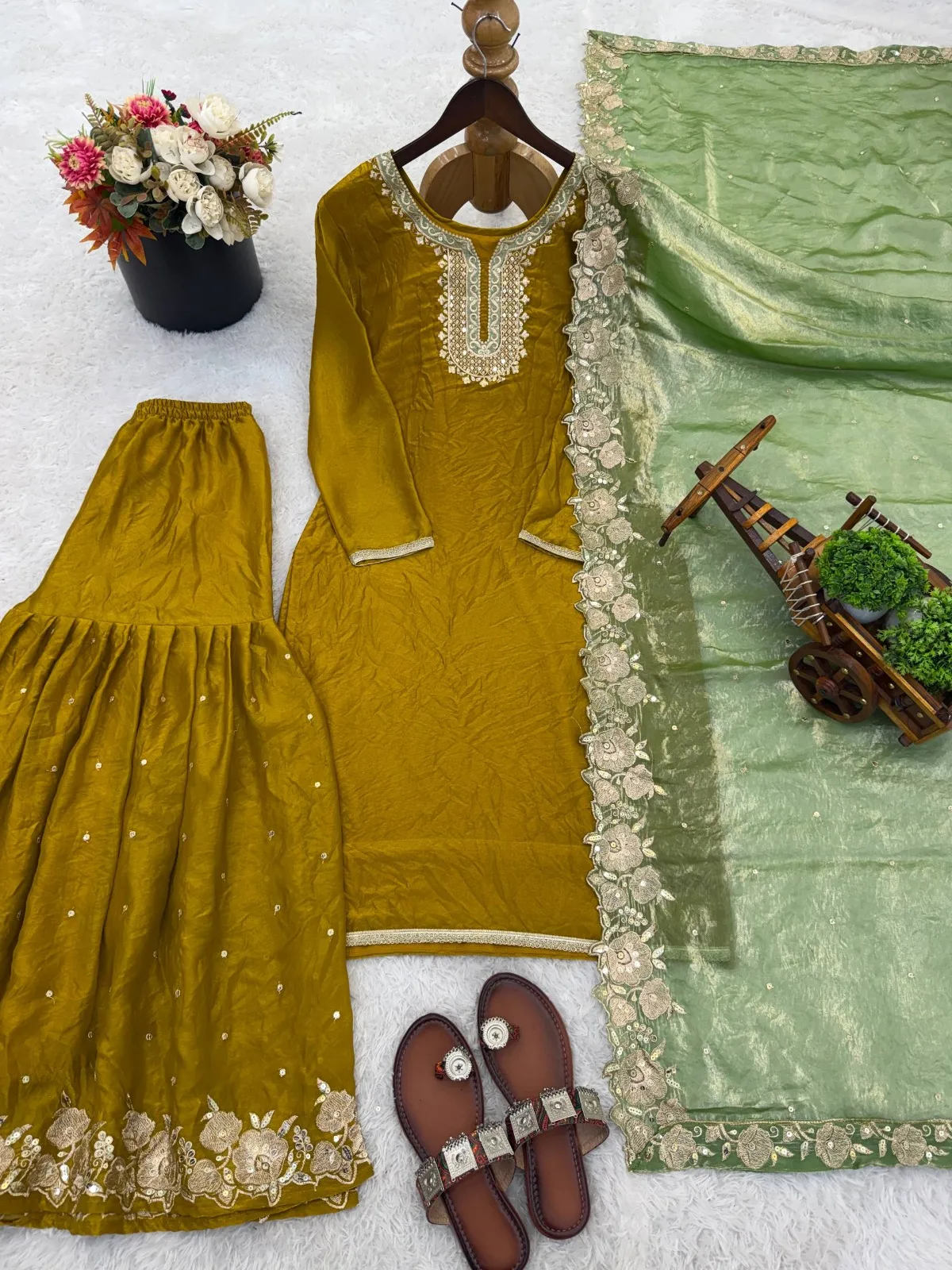 Festive Wear Mehendi Color Readymade Dress