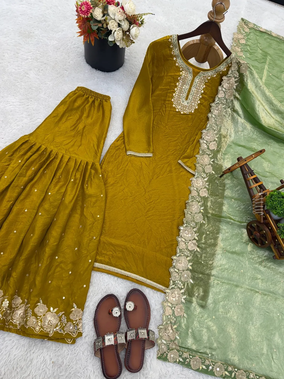 Festive Wear Mehendi Color Readymade Dress
