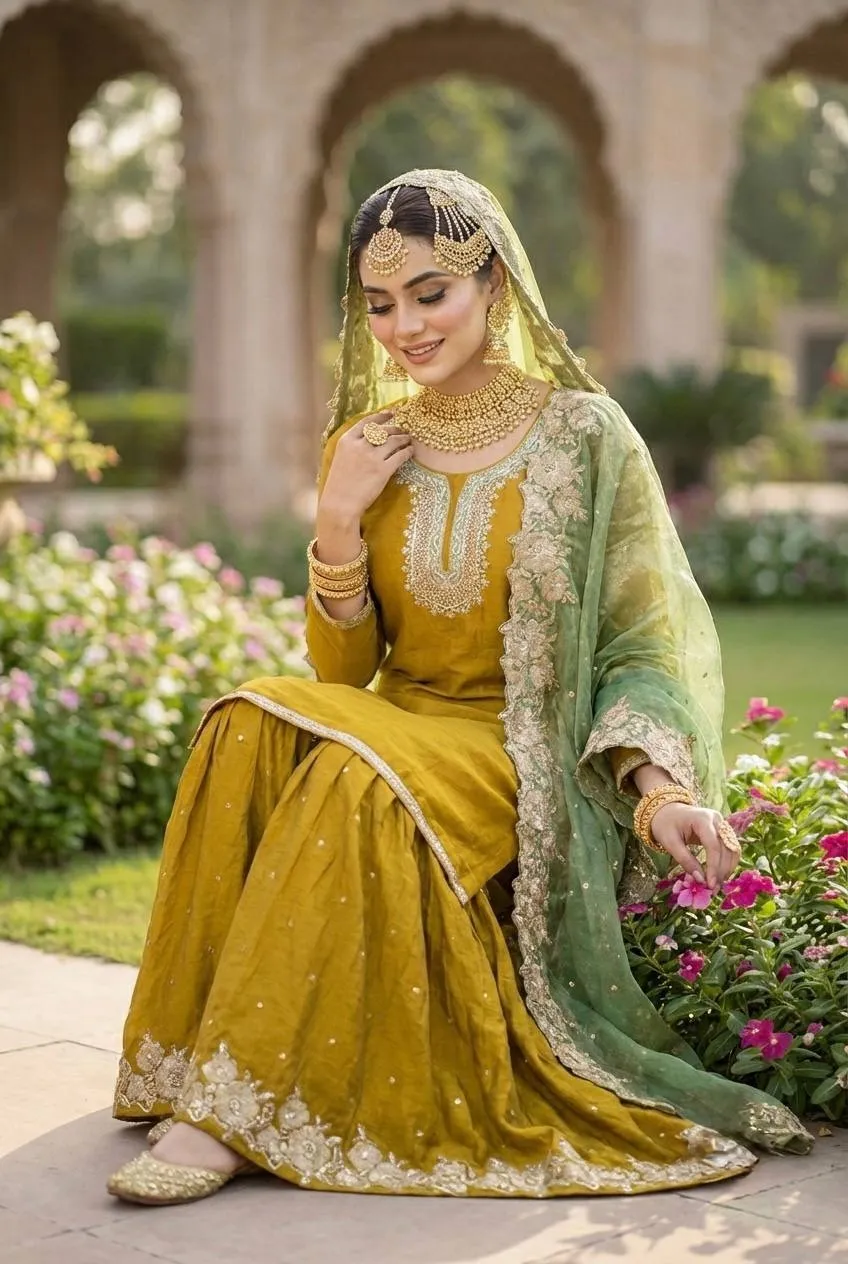 Festive Wear Mehendi Color Readymade Dress