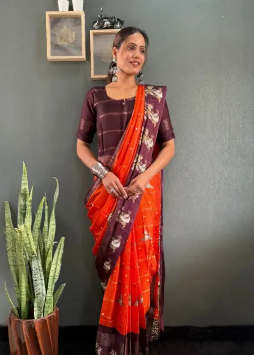 Festive Wear Silk Zip and Go Saree Gown in Premium Dola Silk Ready To Wear Saree