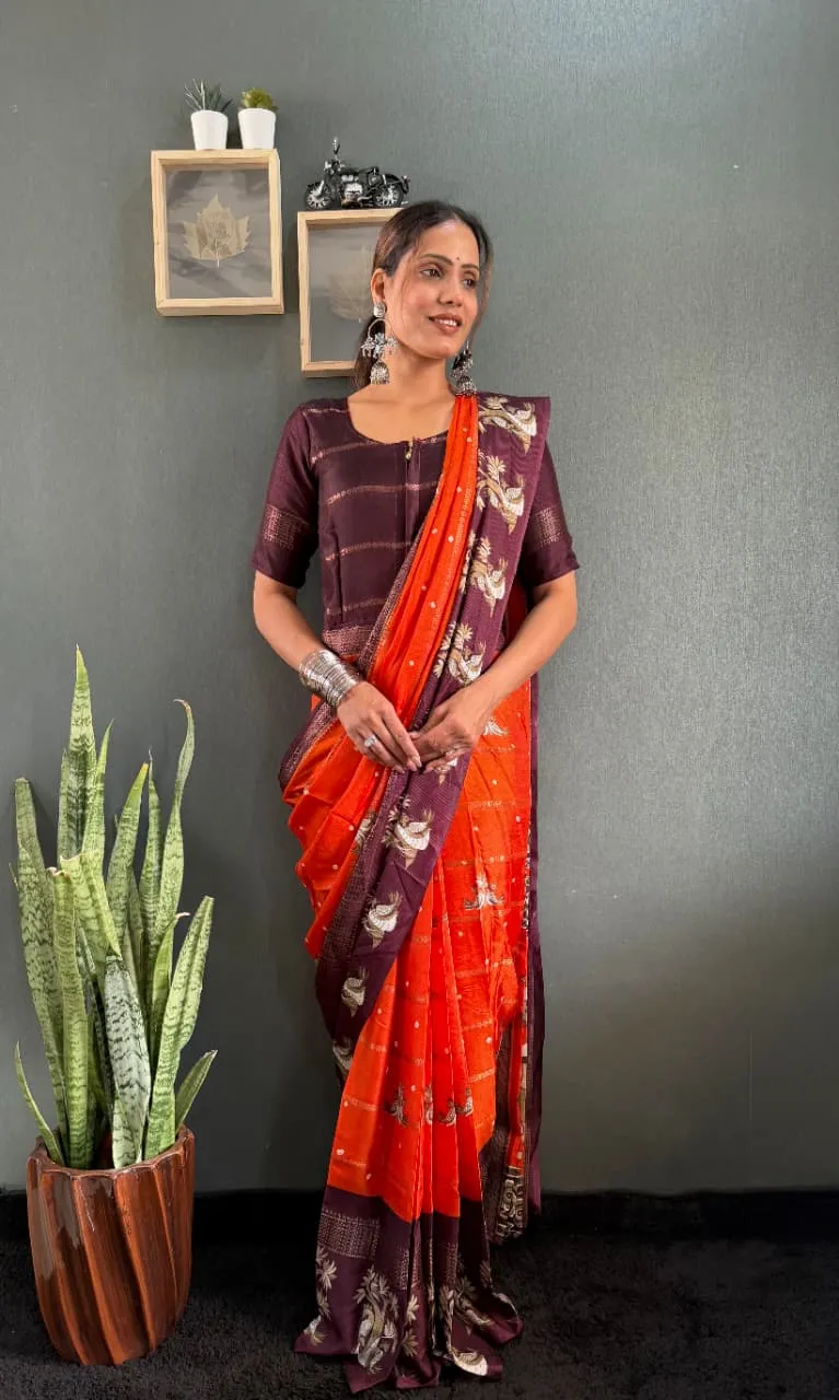 Festive Wear Silk Zip and Go Saree Gown in Premium Dola Silk Ready To Wear Saree