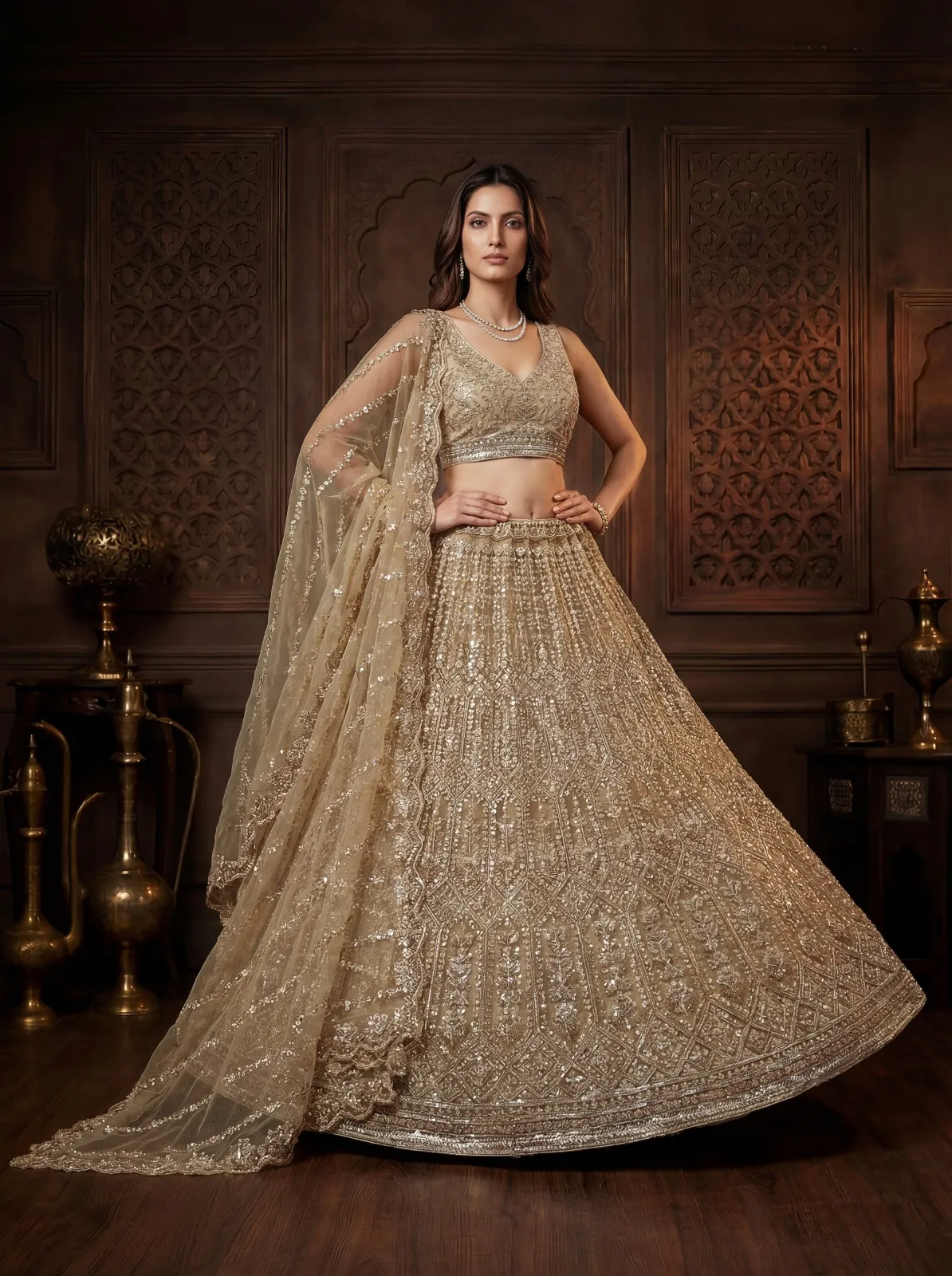 Golden Color Handwork Bridal Lehenga Choli