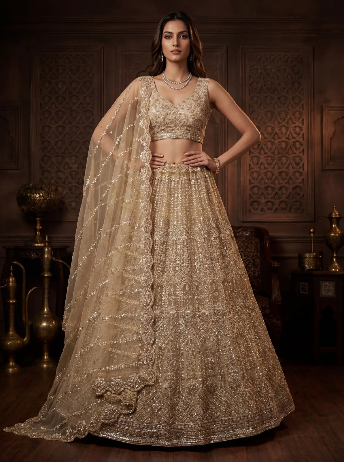 Golden Color Handwork Bridal Lehenga Choli