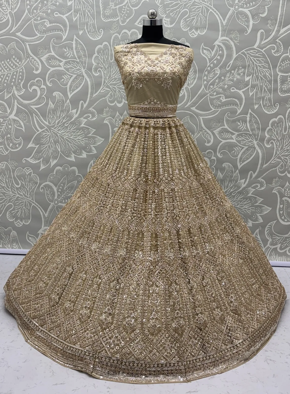 Golden Color Handwork Bridal Lehenga Choli
