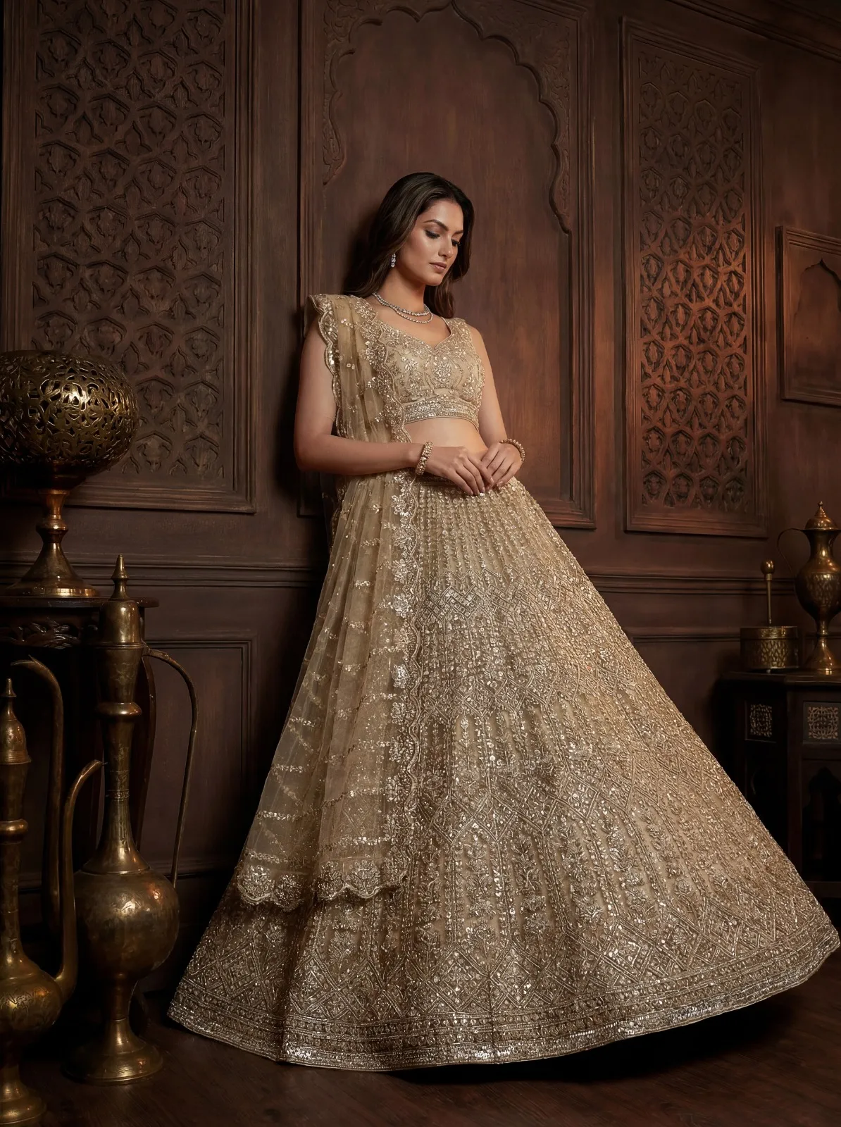 Golden Color Handwork Bridal Lehenga Choli