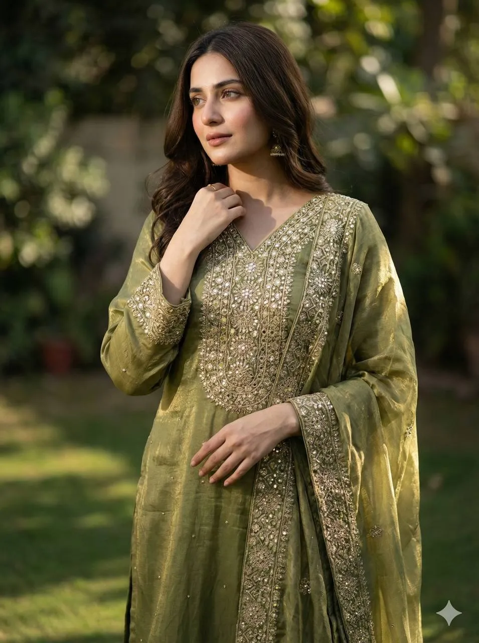 Green Straight Readymade Pakistani Suit Set
