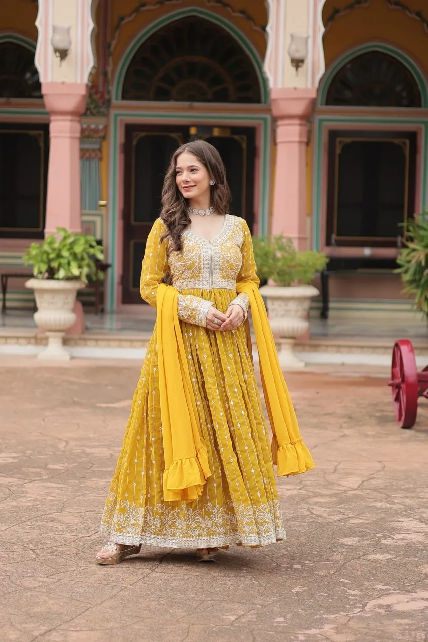 Haldi Function Special Slit Cut Anarkali Dress