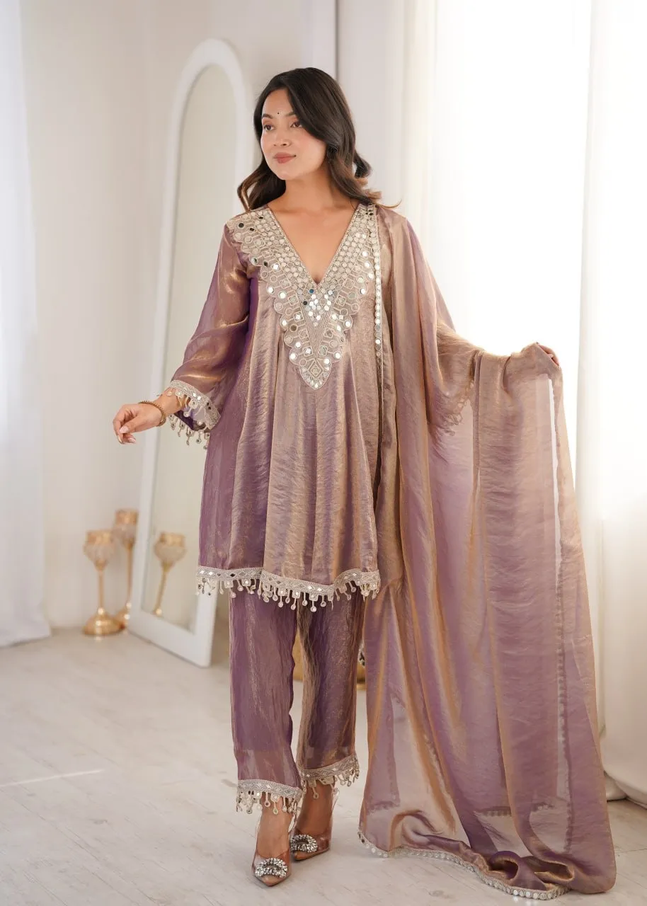 Mirror Work Designer Kurti Pant Dupatta Set