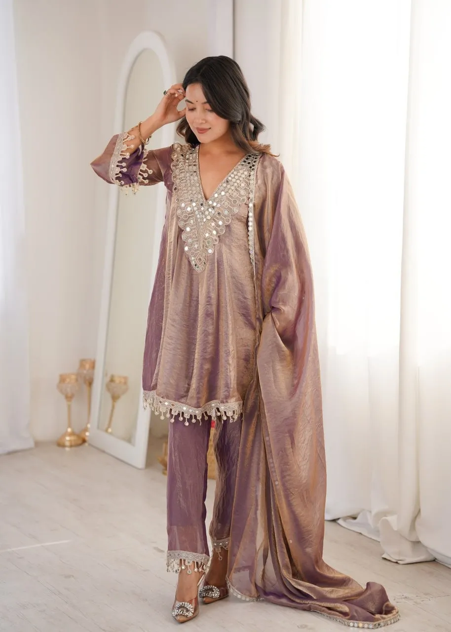 Mirror Work Designer Kurti Pant Dupatta Set